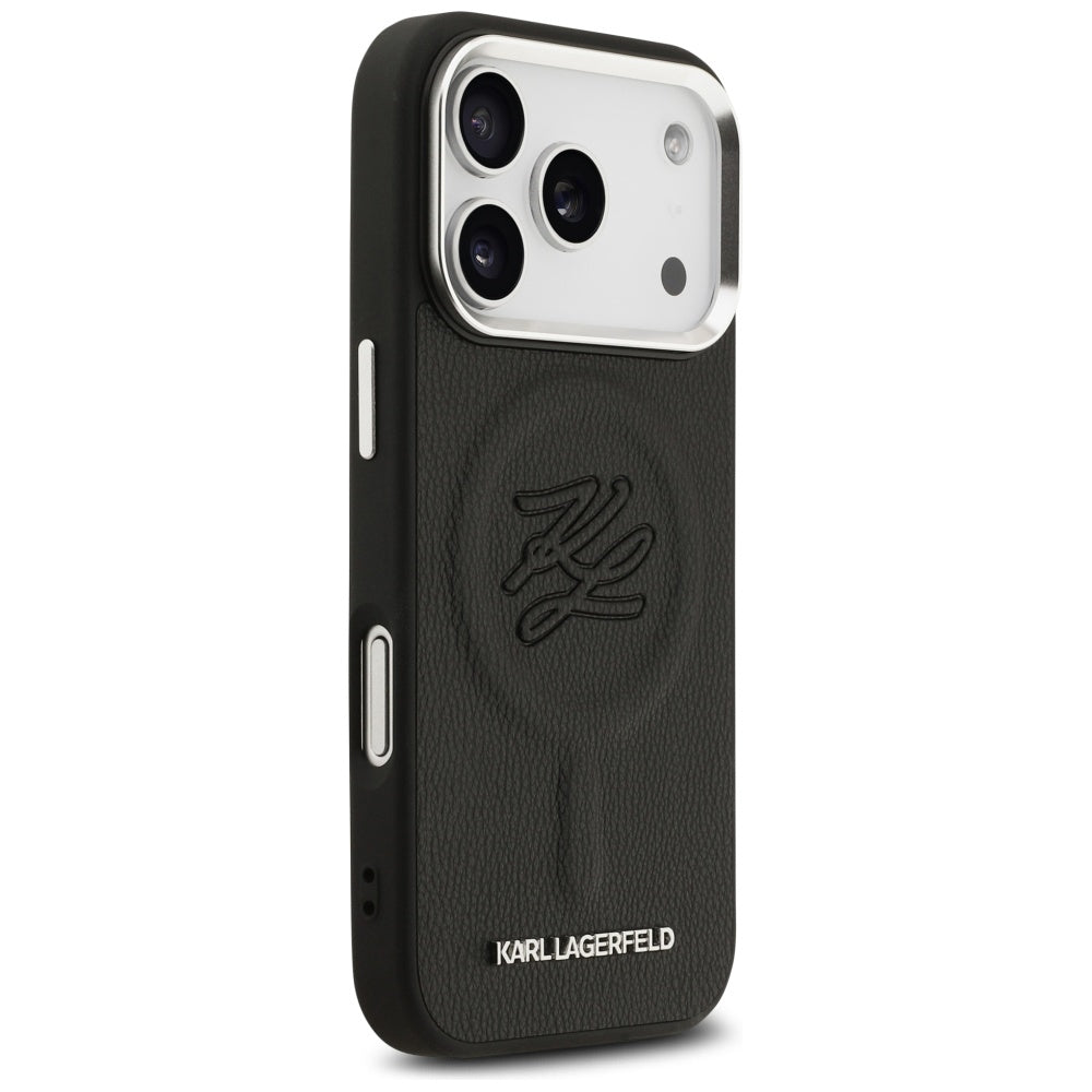 MagSafe Case for Apple iPhone 17 Pro, Karl Lagerfeld, Initial & Metal Logo, Black
