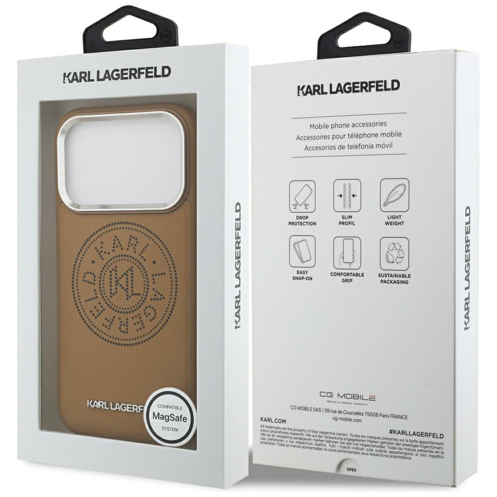 MagSafe Case for Apple iPhone 17 Pro, Karl Lagerfeld, Point & Metal Logo, Brown