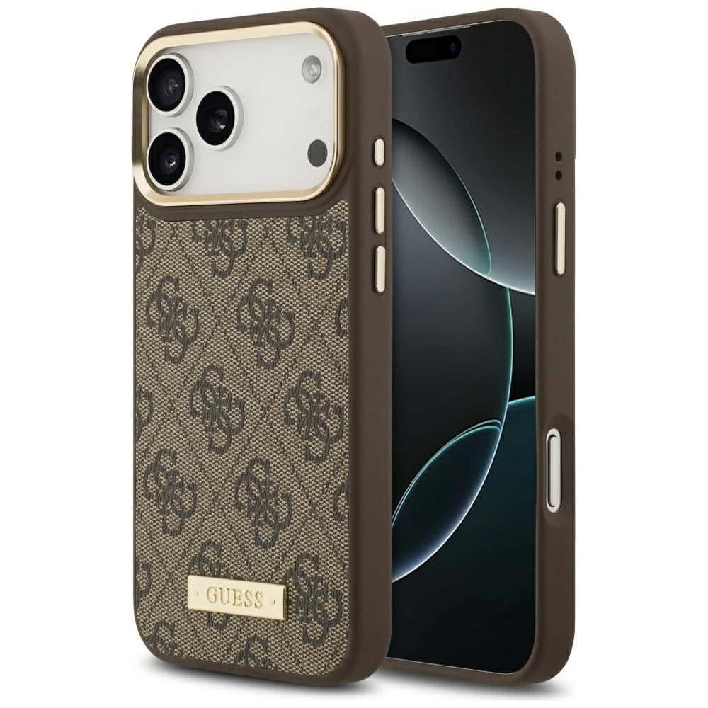 MagSafe Case for Apple iPhone 17 Pro Max, Guess, 4G Logo Plate, Brown