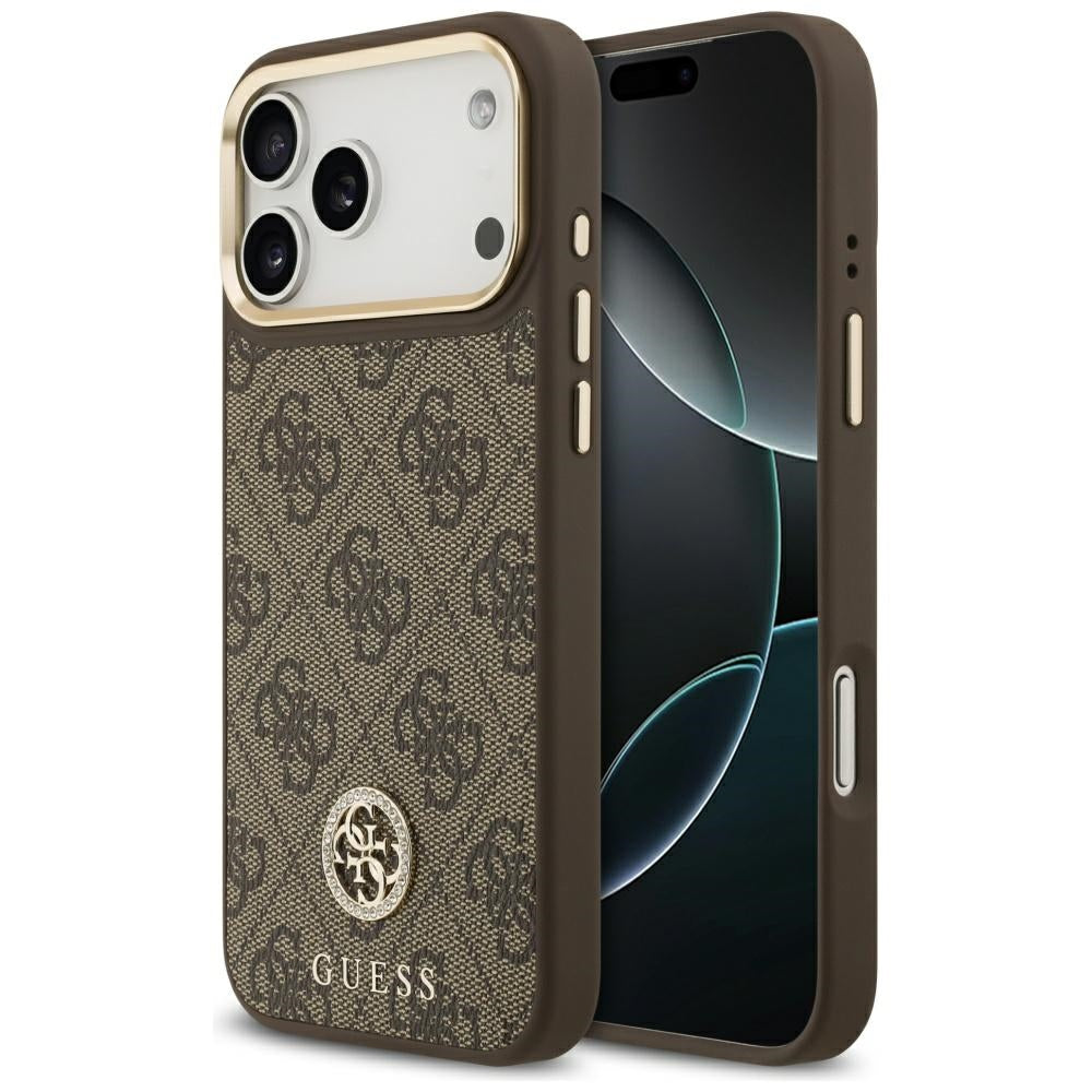 MagSafe Case for Apple iPhone 17 Pro Max, Guess, 4G Strass Logo, Brown