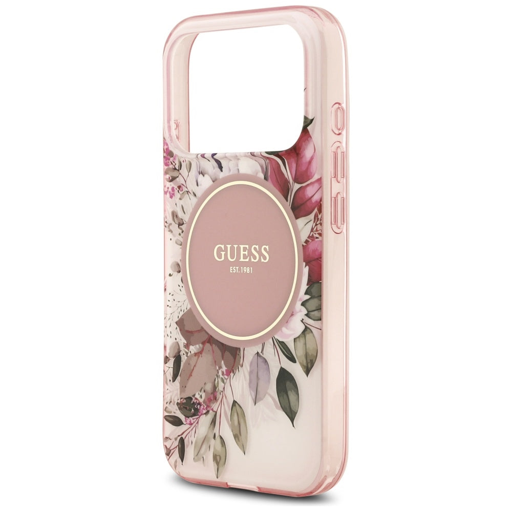 MagSafe Case for Apple iPhone 17 Pro Max, Guess, IML Flower & Tonal Circle, Pink