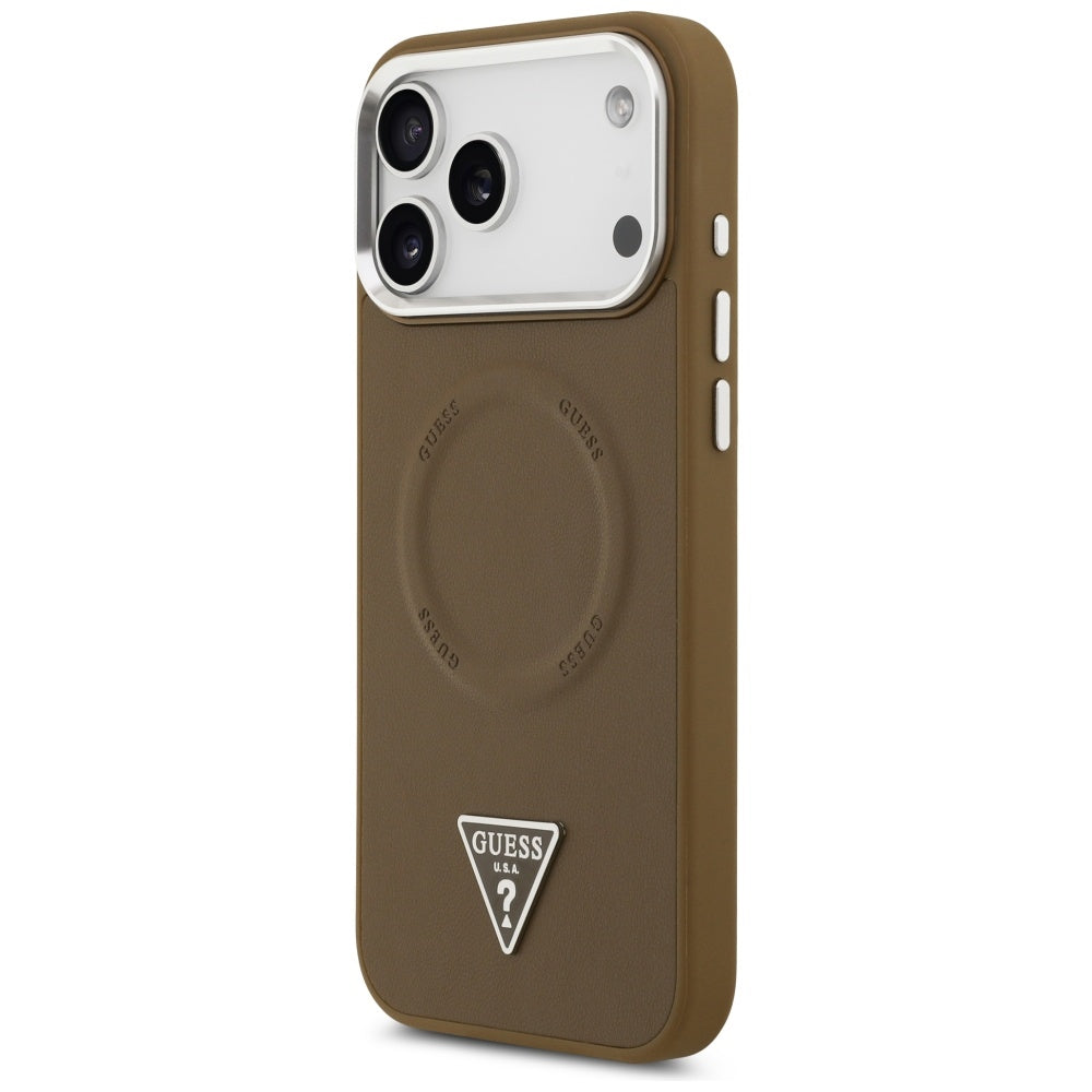 MagSafe Case for Apple iPhone 17 Pro Max, Guess, Triangle Logo, Silver Brown