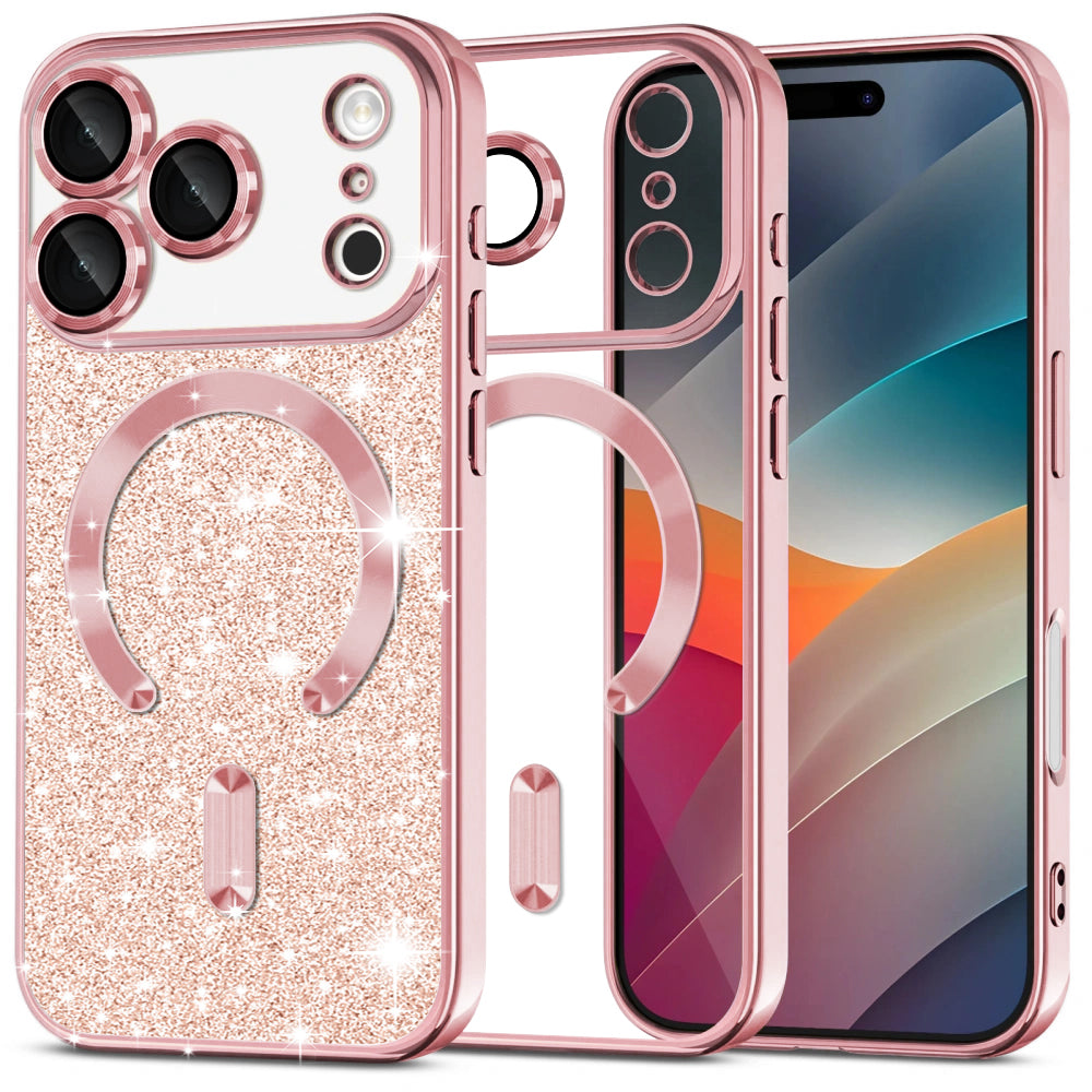 MagSafe Case for Apple iPhone 17 Pro Max, Techsuit, Luxury Glitter, Pink Gold