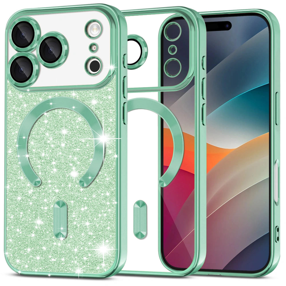 MagSafe Case for Apple iPhone 17 Pro, Techsuit, Luxury Glitter, Light Green