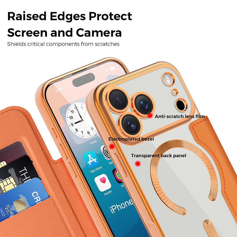 MagSafe Case for Apple iPhone 17 Pro, Techsuit, SmartMag Book, Orange