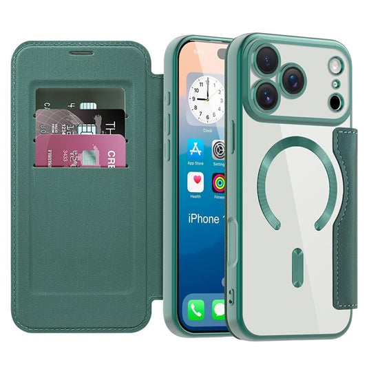 MagSafe Case for Apple iPhone 17 Pro, Techsuit, SmartMag Book, Green