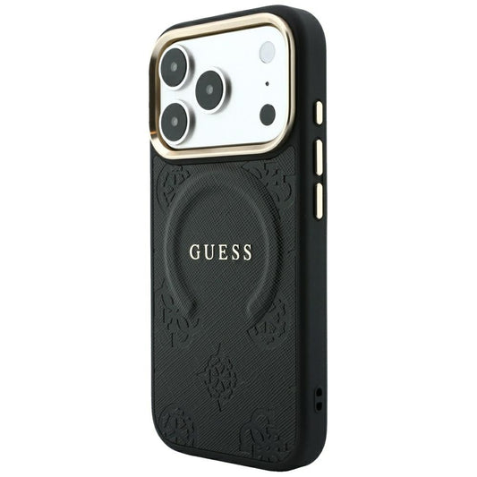 MagSafe Case for Apple iPhone 18 Pro / 17 Pro, Guess, Saffiano Peony Ring, Black