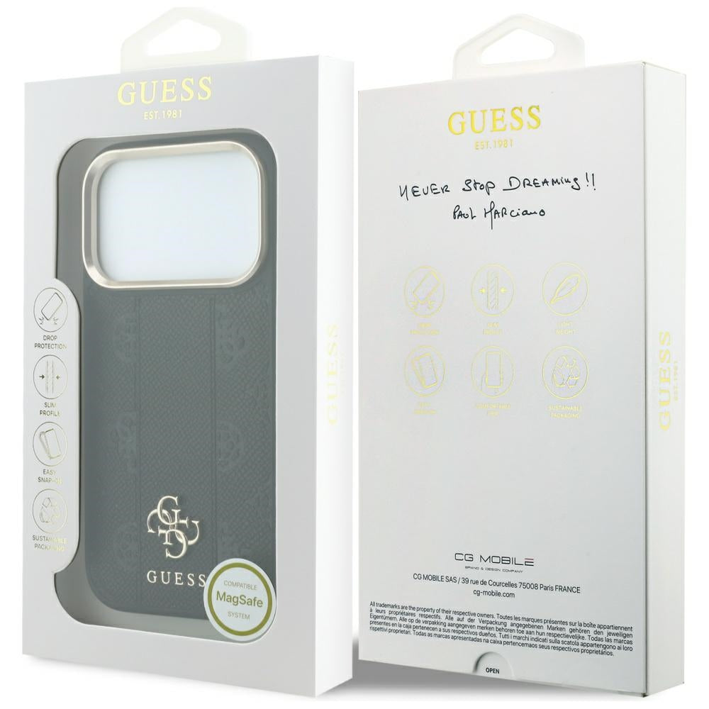 MagSafe Case for Apple iPhone 18 Pro / 17 Pro, Guess, Stripe Peony 4G, Black