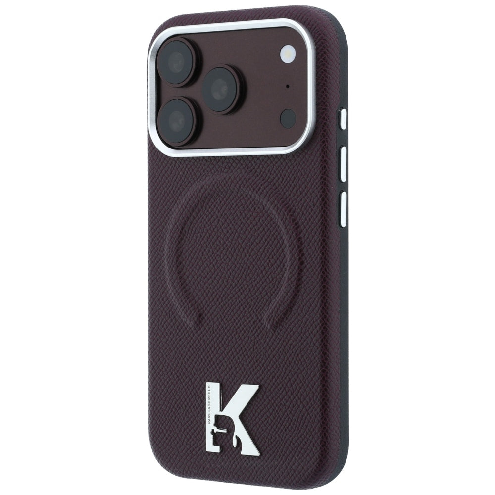 MagSafe Case for Apple iPhone 18 Pro / 17 Pro, Karl Lagerfeld, Grained Embossed Ring, Burgundy