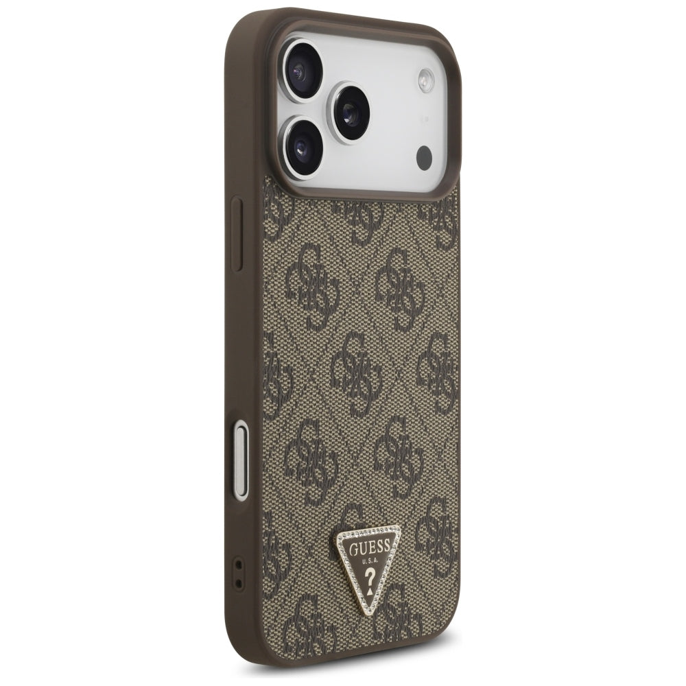 MagSafe Case for Apple iPhone 18 Pro Max / 17 Pro Max, Guess, 4G Triangle Strass, Brown