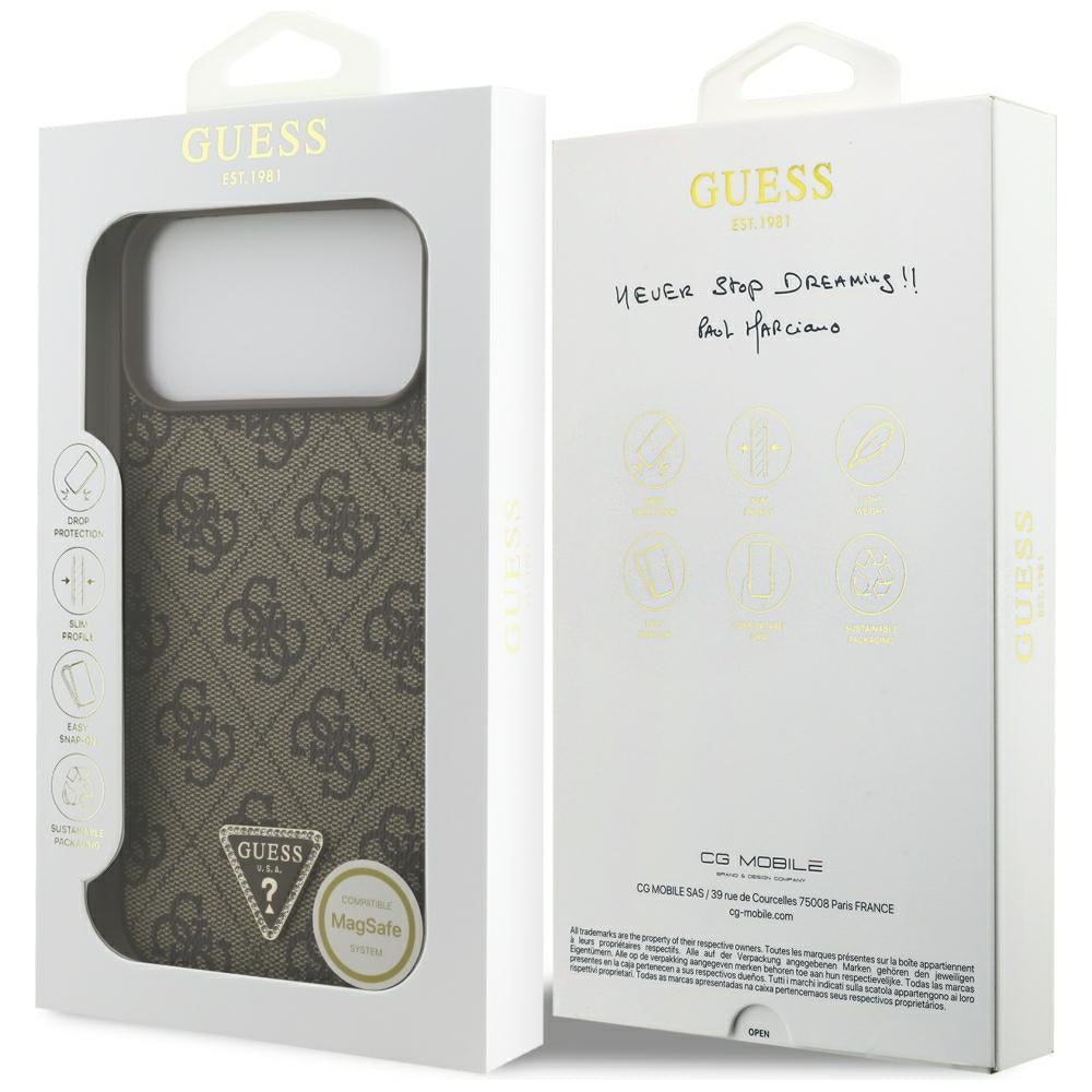 MagSafe Case for Apple iPhone 18 Pro Max / 17 Pro Max, Guess, 4G Triangle Strass, Brown