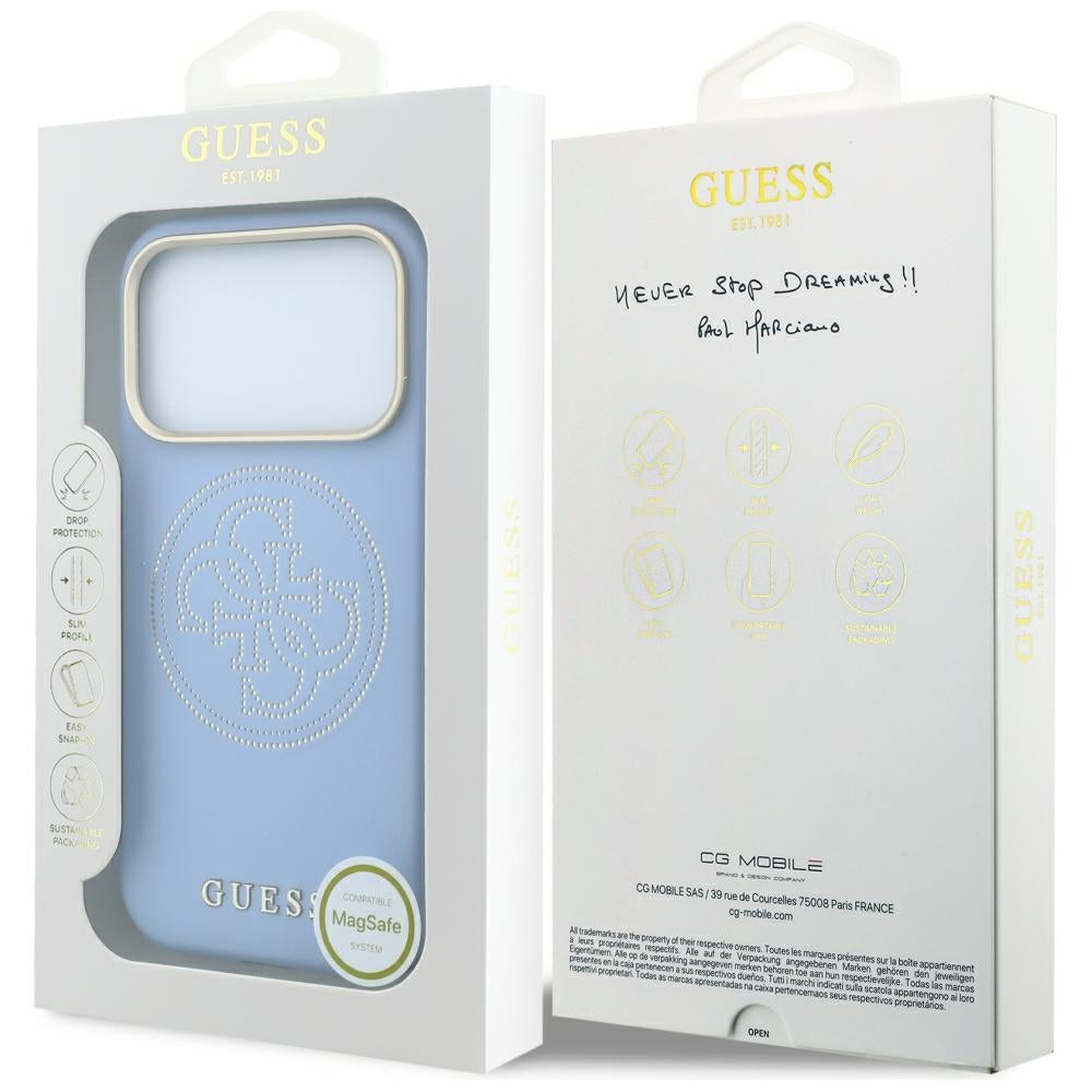 MagSafe Case for Apple iPhone 18 Pro Max / 17 Pro Max, Guess, Perforated 4G, Blue