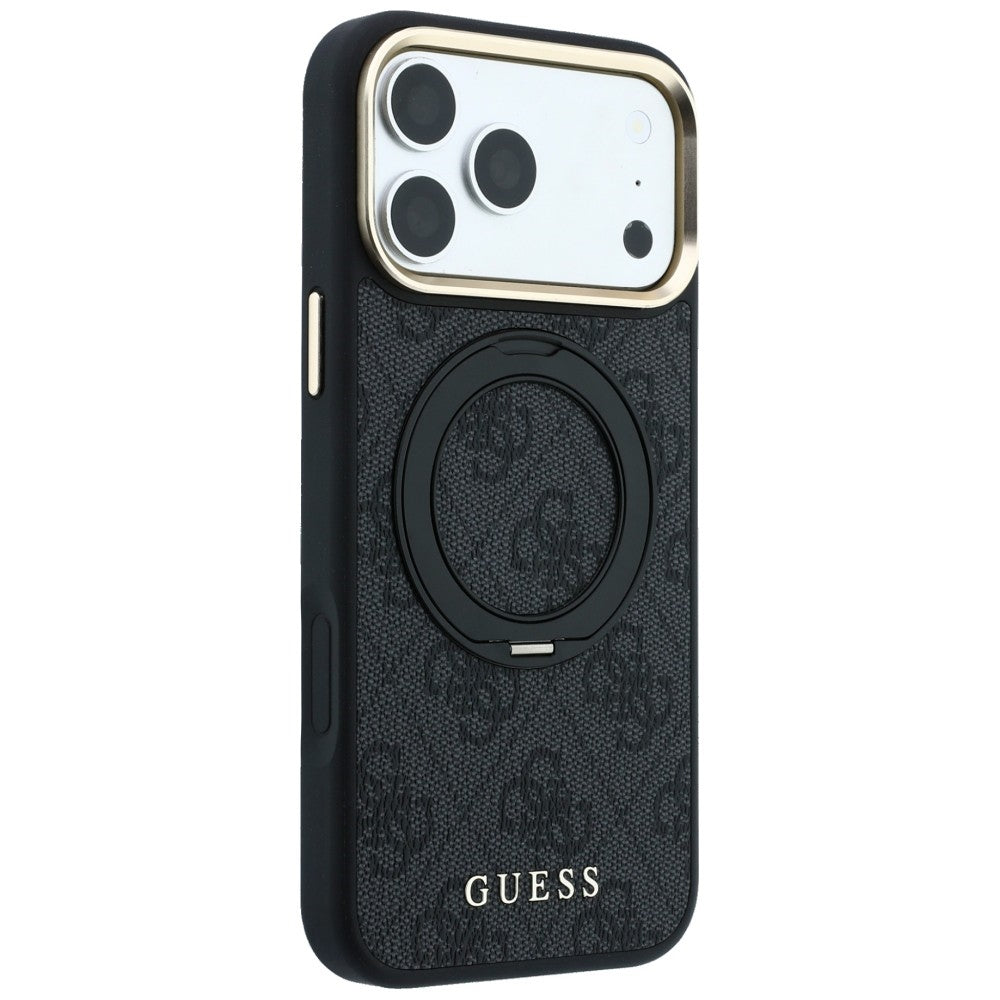 MagSafe Case for Apple iPhone 18 Pro Max / 17 Pro Max, Guess, Ring Stand Classic Logo, Black