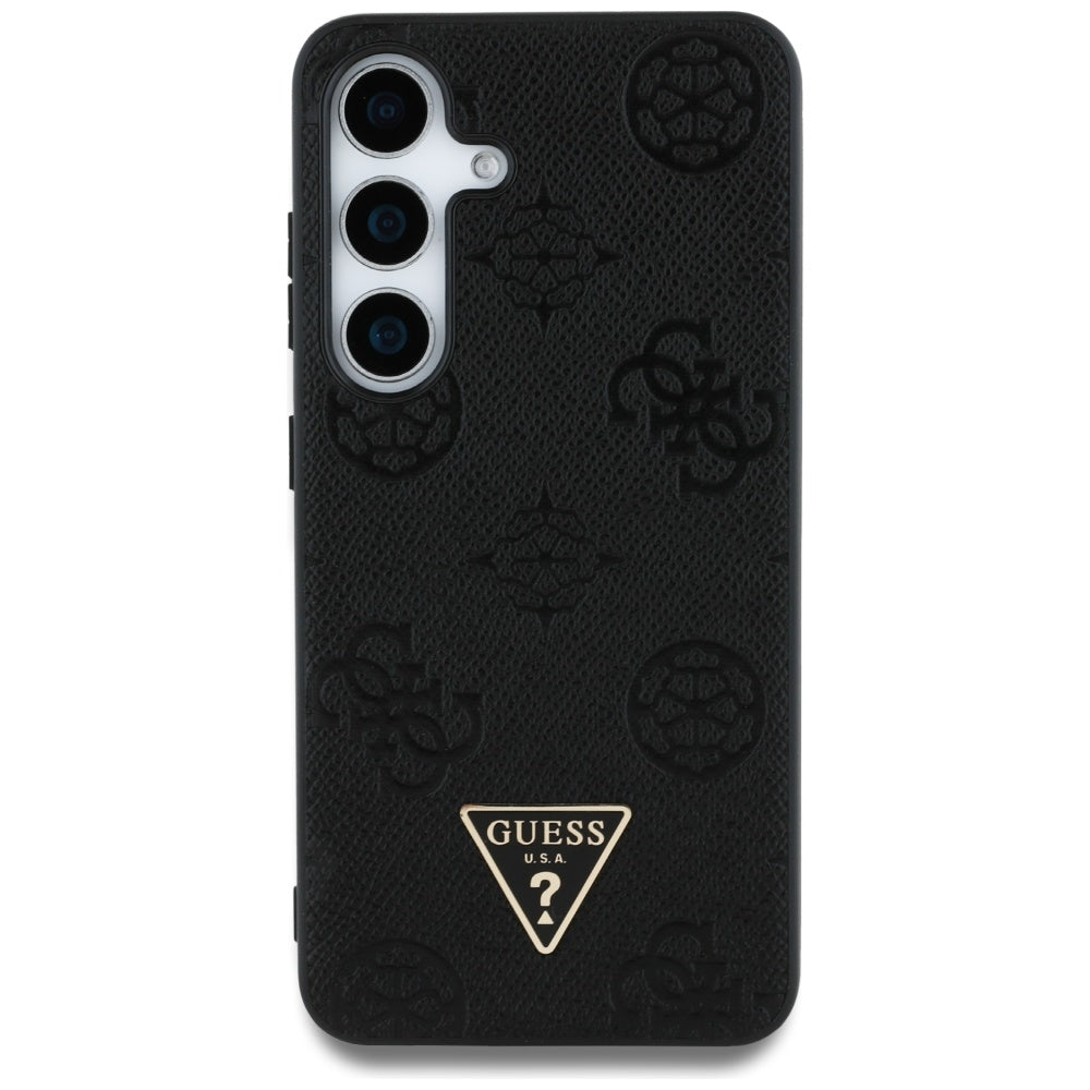 MagSafe Case for Samsung Galaxy S25 S931, Guess, Peony Grained Hot Stamp Triangle, Black