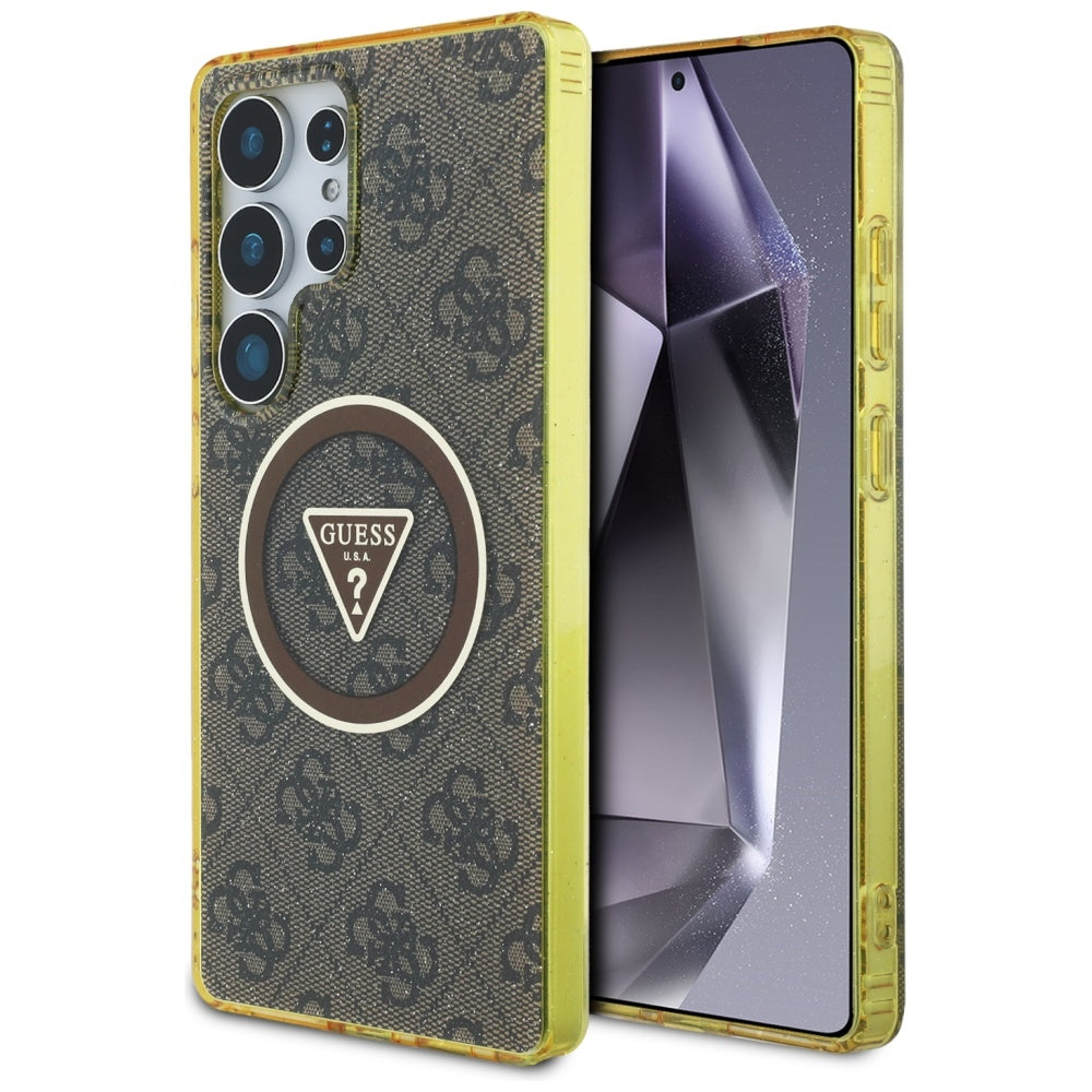 MagSafe Case for Samsung Galaxy S25 Ultra S938, Guess, IML Glitter 4G Circle Triangle, Brown