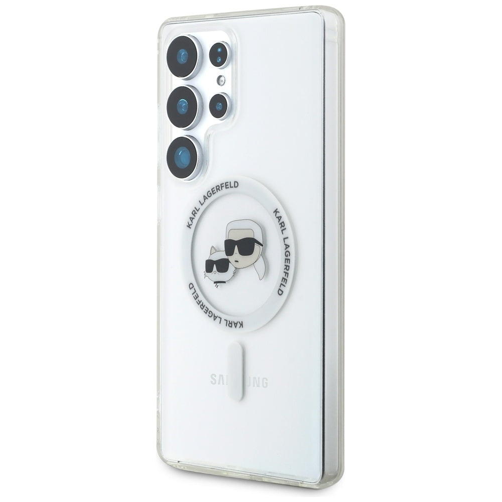 MagSafe Case for Samsung Galaxy S25 Ultra S938, Karl Lagerfeld, IML Metal Karl & Choupette's Heads, White