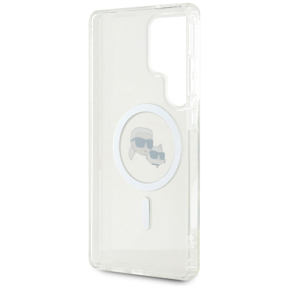 MagSafe Case for Samsung Galaxy S25 Ultra S938, Karl Lagerfeld, IML Metal Karl & Choupette's Heads, White