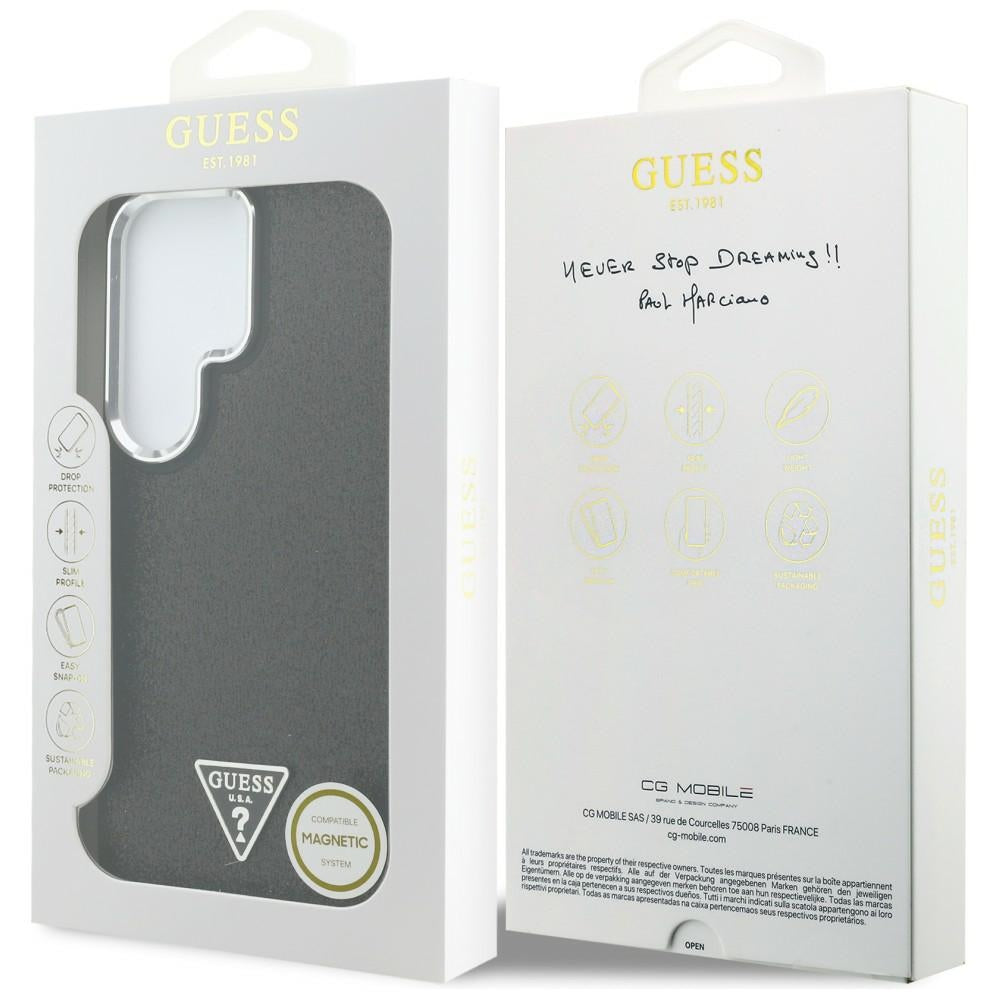 MagSafe Case for Samsung Galaxy S26 Ultra S948, Guess, Fixed Glitter Triangle Logo, Black