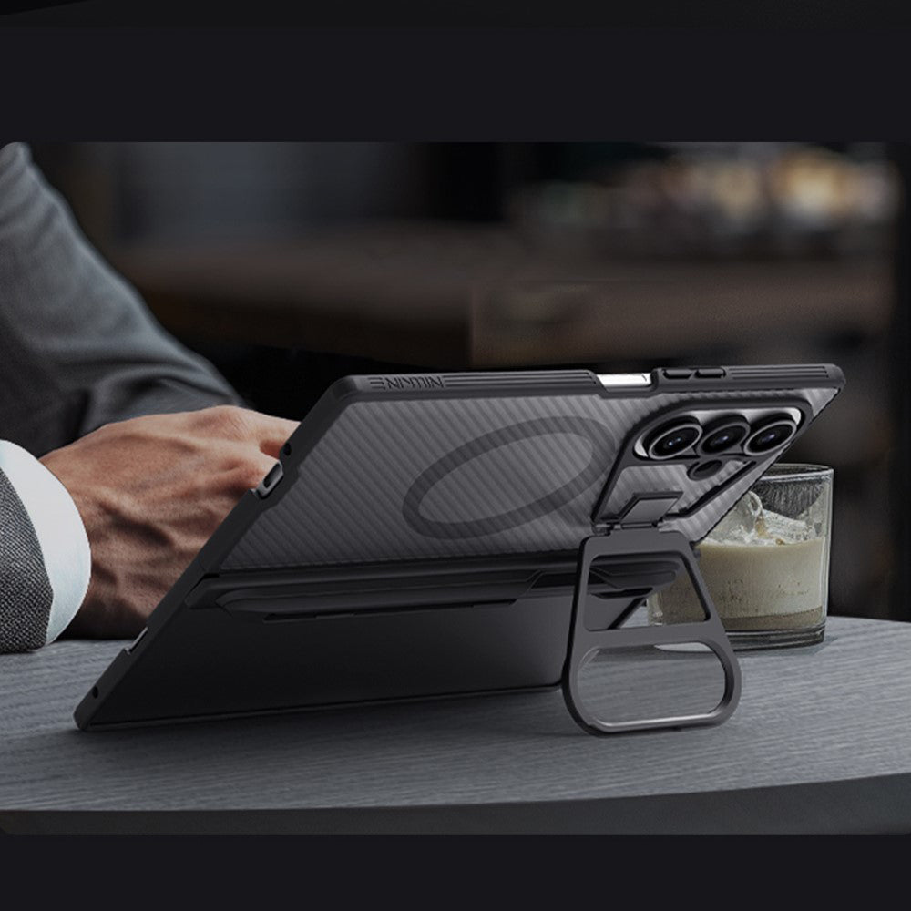 MagSafe Case for Samsung Galaxy Z Fold7 F966, Nillkin, CamShield Prop with Transparent Lens Cover and S-Pen Holder, Transparent Black