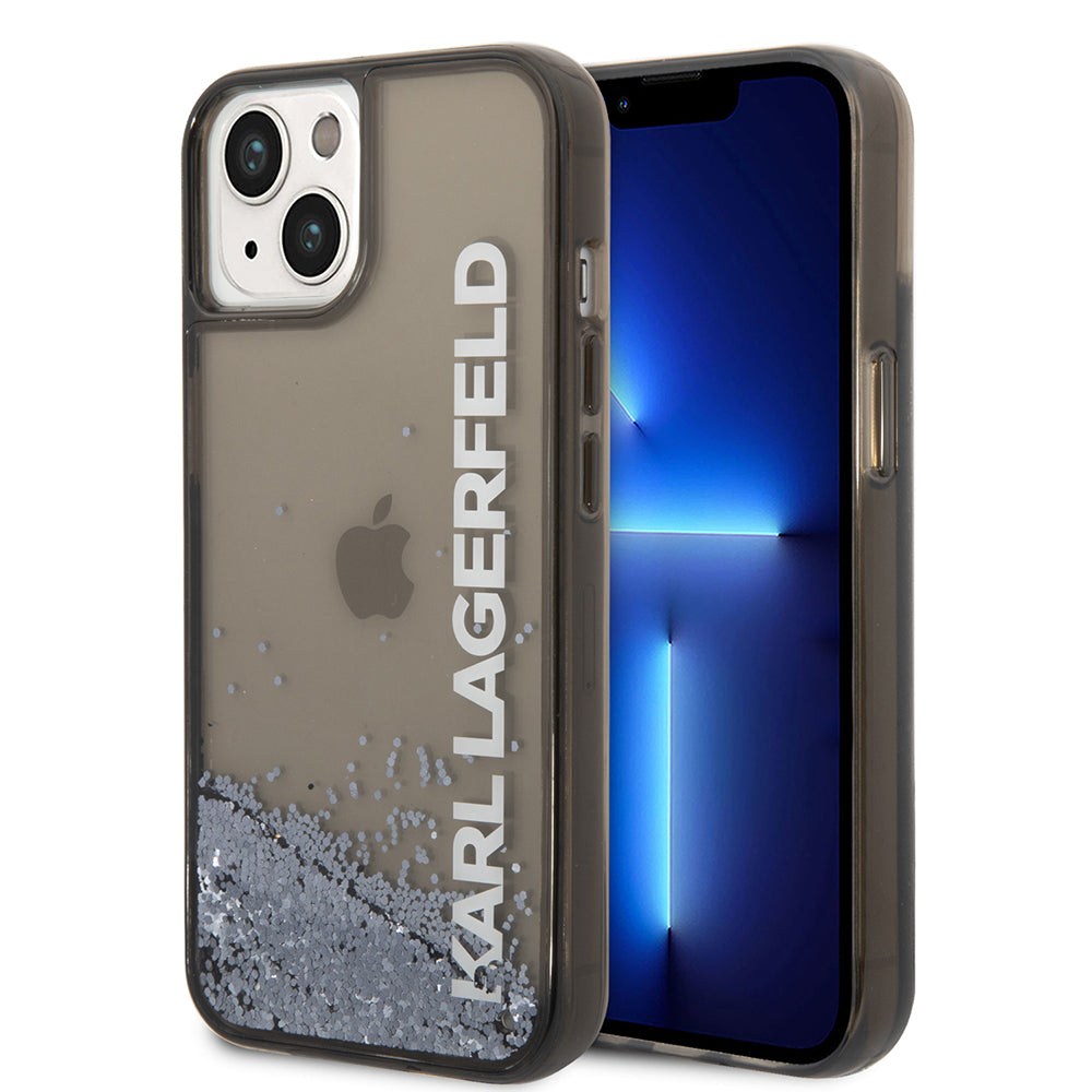 Case for Apple iPhone 14, Karl Lagerfeld, Liquid Glitter KL Logo, Black