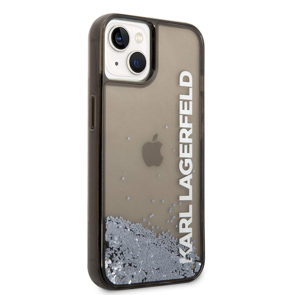 Case for Apple iPhone 14, Karl Lagerfeld, Liquid Glitter KL Logo, Black
