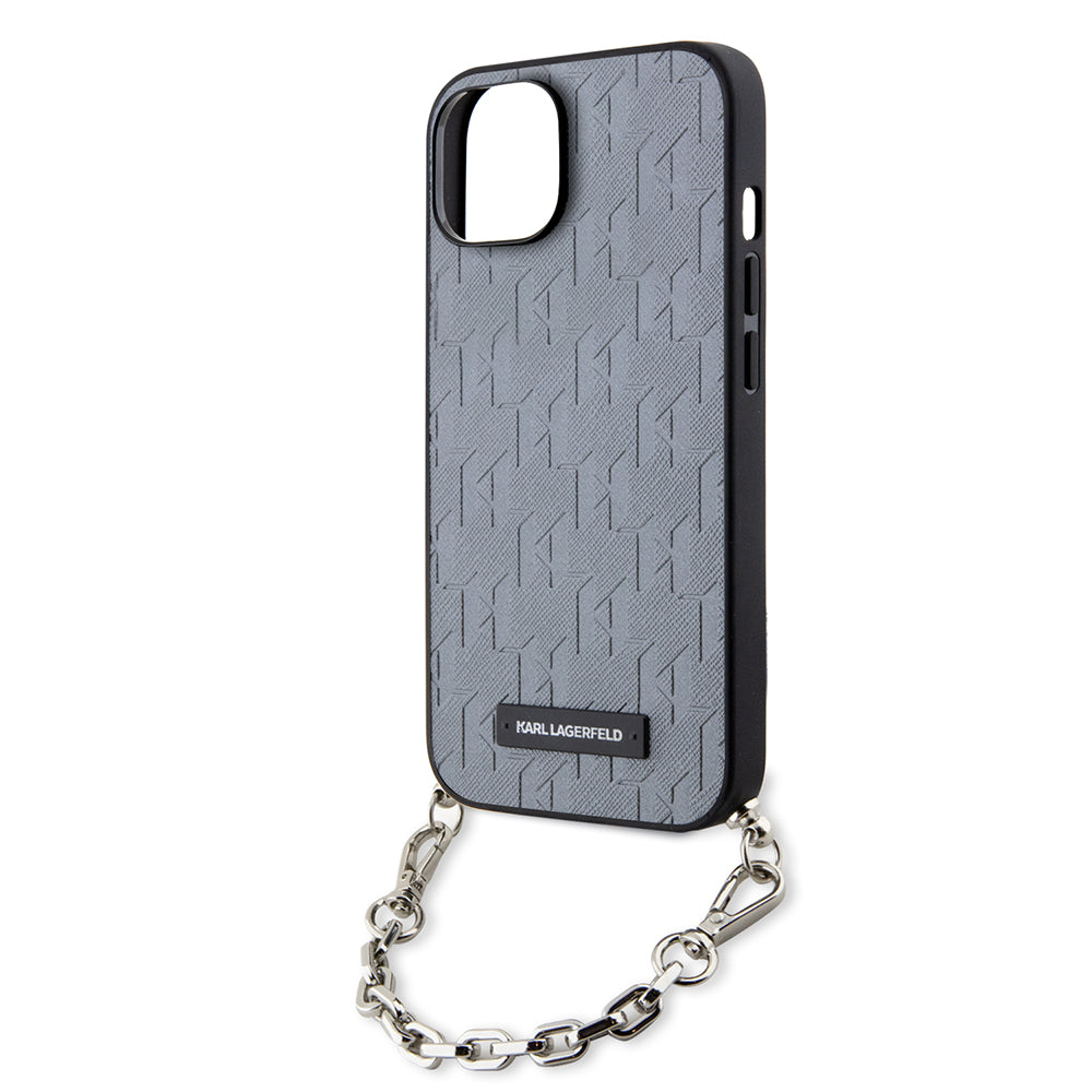 Case for Apple iPhone 14, Karl Lagerfeld, Saffiano Monogram Chain, Silver
