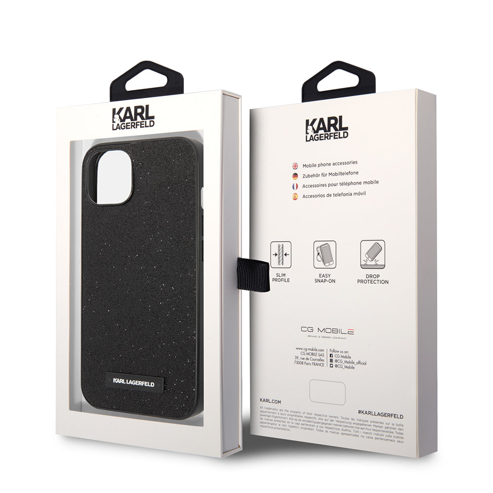 Case for Apple iPhone 14 Plus, Karl Lagerfeld, Glitter Plaque Logo, Black