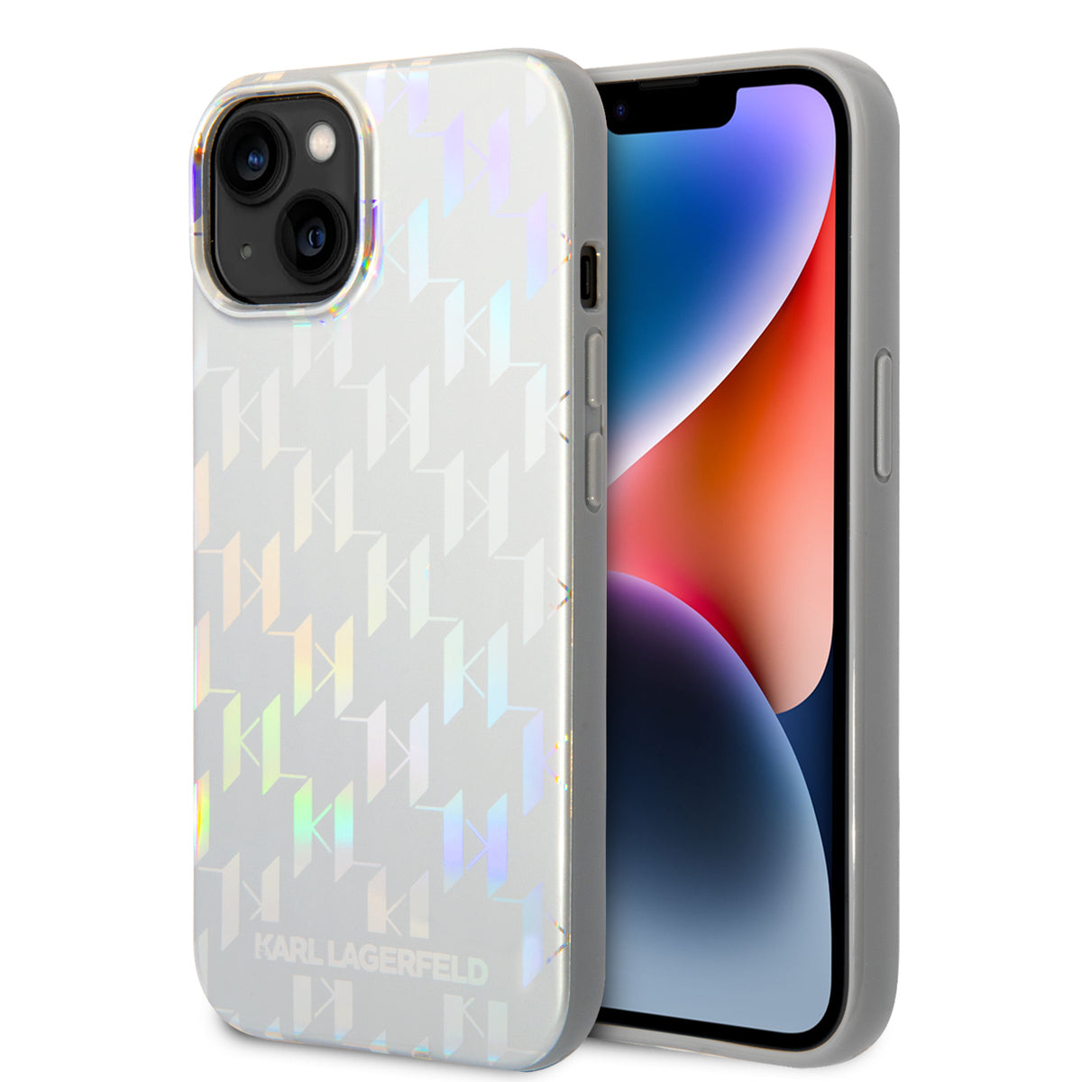 Case for Apple iPhone 14 Plus, Karl Lagerfeld, Monogram Iridescent, Silver