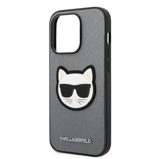 Case for Apple iPhone 14 Pro, Karl Lagerfeld, Saffiano Choupette's Head, Silver