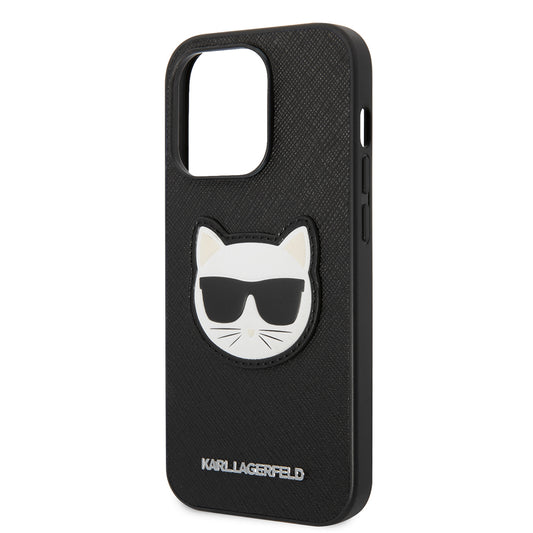 Case for Apple iPhone 14 Pro, Karl Lagerfeld, Saffiano Choupette's Head, Black
