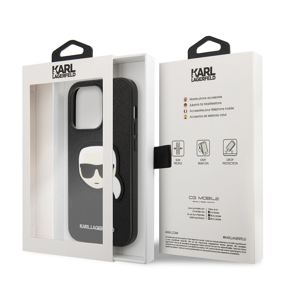 Case for Apple iPhone 14 Pro, Karl Lagerfeld, Saffiano Karl's Head, Black