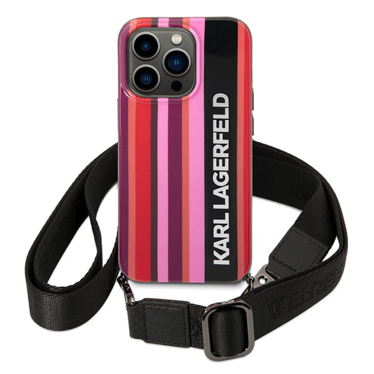 Case for Apple iPhone 14 Pro Max, Karl Lagerfeld, Color Stripes with Strap, Pink