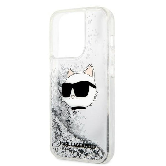 Case for Apple iPhone 14 Pro Max, Karl Lagerfeld, Glitter Choupette's Head, Silver
