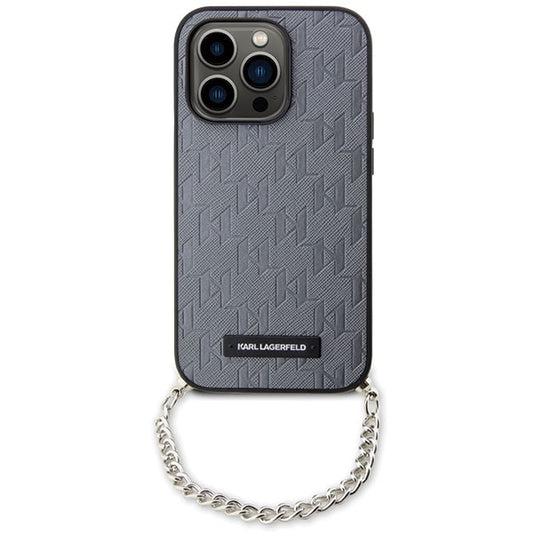 Case for Apple iPhone 14 Pro Max, Karl Lagerfeld, Saffiano Monogram Chain, Silver