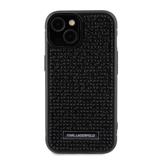 Case for Apple iPhone 15, Karl Lagerfeld, Rhinestone Metal Plate, Black