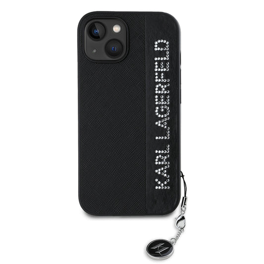 Case for Apple iPhone 15, Karl Lagerfeld, Saffiano Rhinestones & Charm, Black