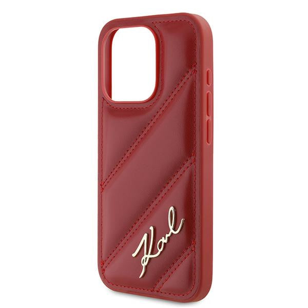 Case for Apple iPhone 15 Pro, Karl Lagerfeld, Diagonal Quilted Script, Pink