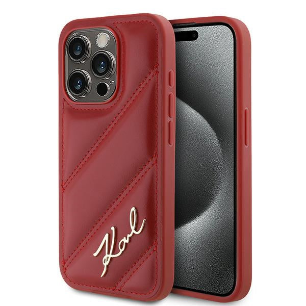 Case for Apple iPhone 15 Pro, Karl Lagerfeld, Diagonal Quilted Script, Pink