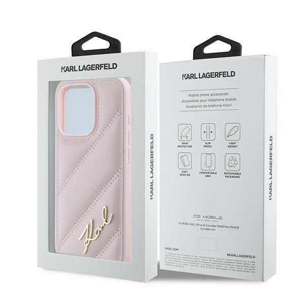 Case for Apple iPhone 15 Pro, Karl Lagerfeld, Diagonal Quilted Script, Pink