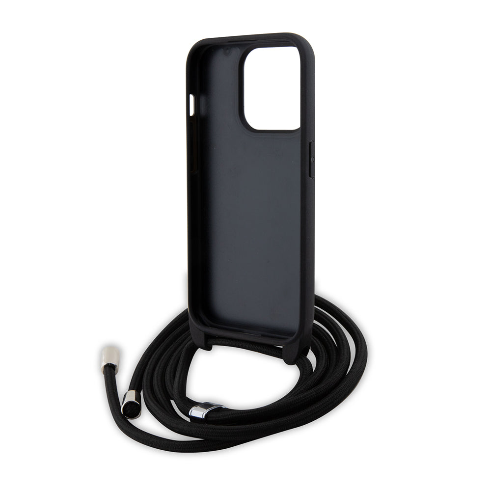 Case for Apple iPhone 15 Pro, Karl Lagerfeld, Saffiano Crossbody Metal Pin Karl & Choupette, Black