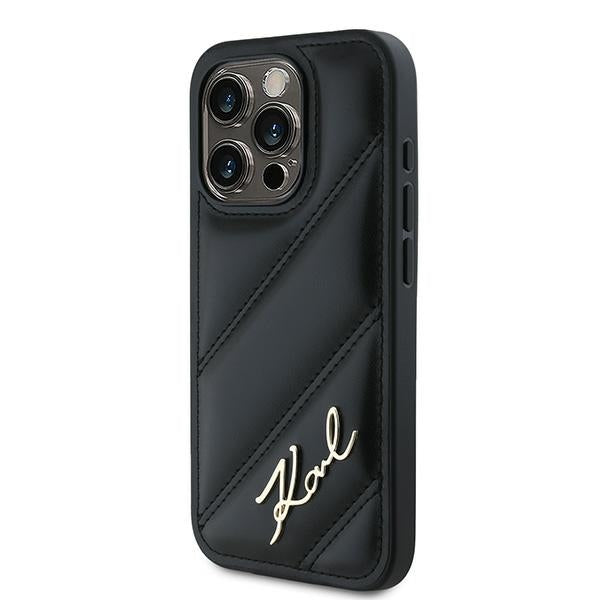 Case for Apple iPhone 15 Pro Max, Karl Lagerfeld, Diagonal Quilted Script, Black