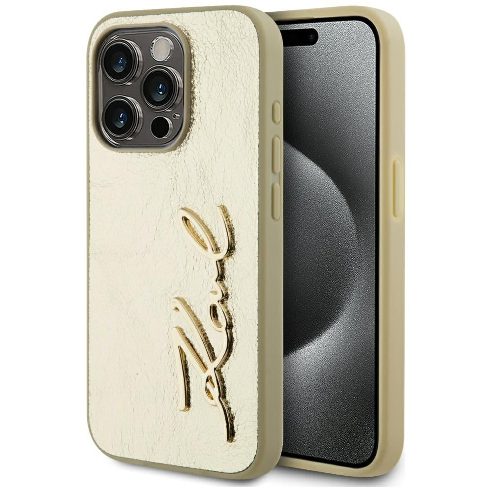 Case for Apple iPhone 15 Pro Max, Karl Lagerfeld, Metal Signature, Gold