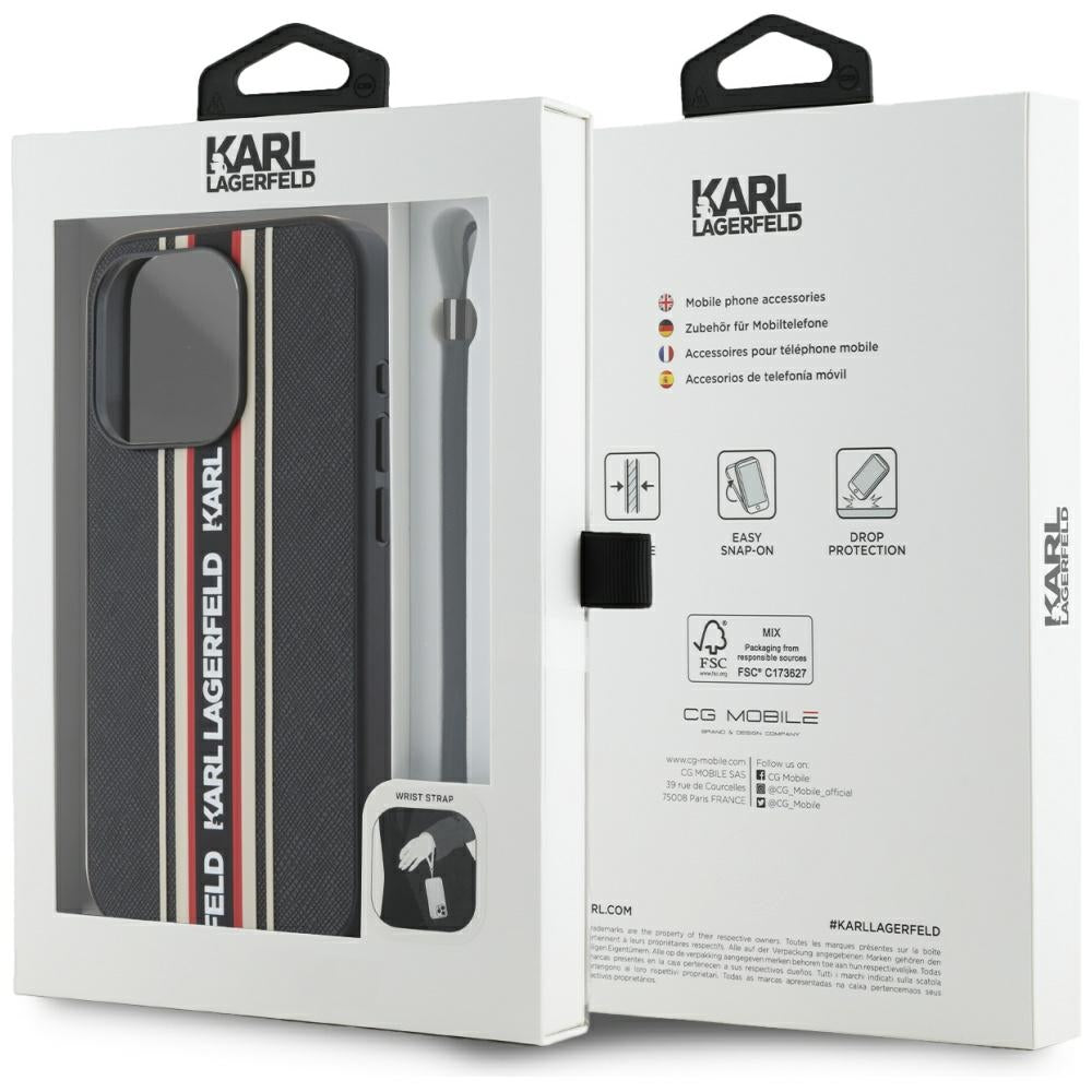 Case for Apple iPhone 15 Pro Max, Karl Lagerfeld, Saffiano Athleisure Stripes with Strap, Rosie