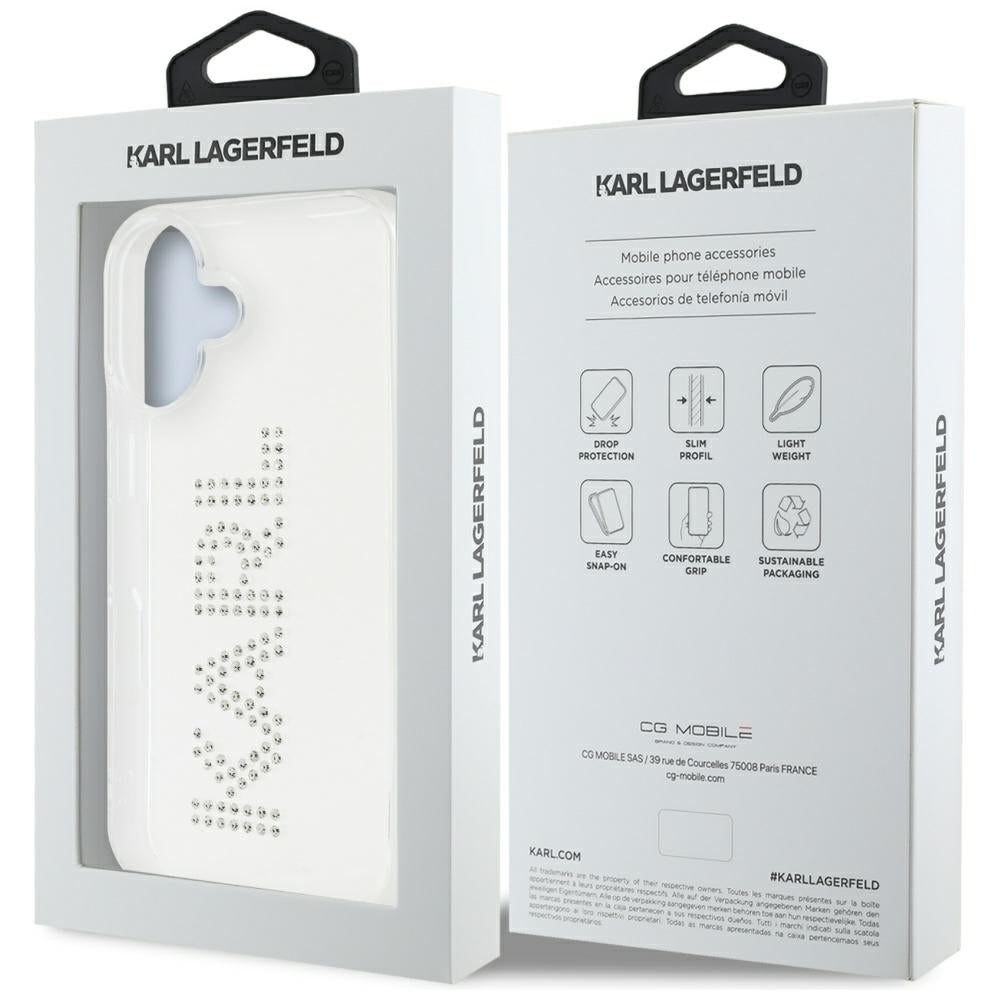Case for Apple iPhone 16, Karl Lagerfeld, IML Rhinestones Transparent Logo, Transparent