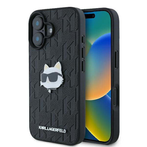 Case for Apple iPhone 16, Karl Lagerfeld, Monogram Choupette's Head, Black