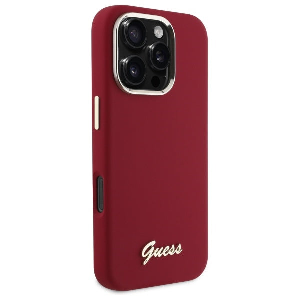 Case for Apple iPhone 16 Pro, Guess, Script Metal Logo, Pink
