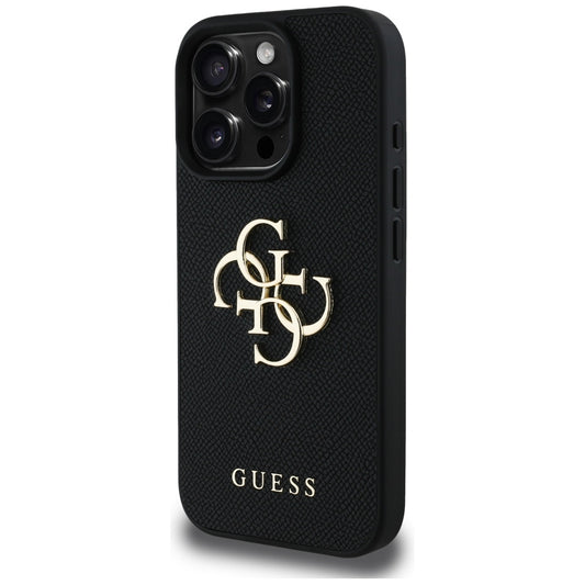 Case for Apple iPhone 16 Pro Max, Guess, Grained Big 4G Logo Small Classic Logo, Black