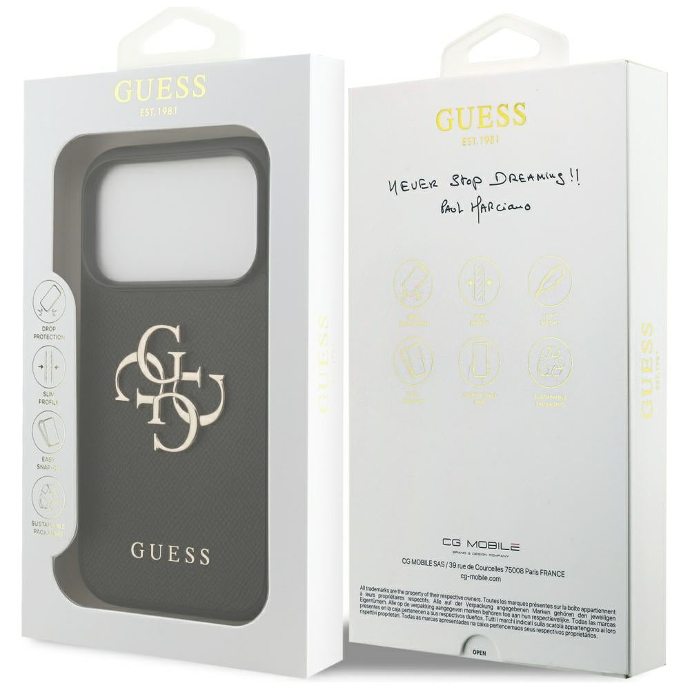Case for Apple iPhone 17 Pro, Guess, 4G Grained Big and Classic Logo, Black