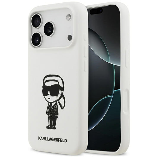 Case for Apple iPhone 17 Pro, Karl Lagerfeld, Sketch and Logo Karl, White