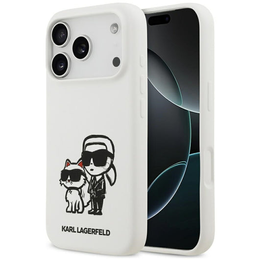 Case for Apple iPhone 17 Pro, Karl Lagerfeld, Sketch and Logo Karl & Choupette, White